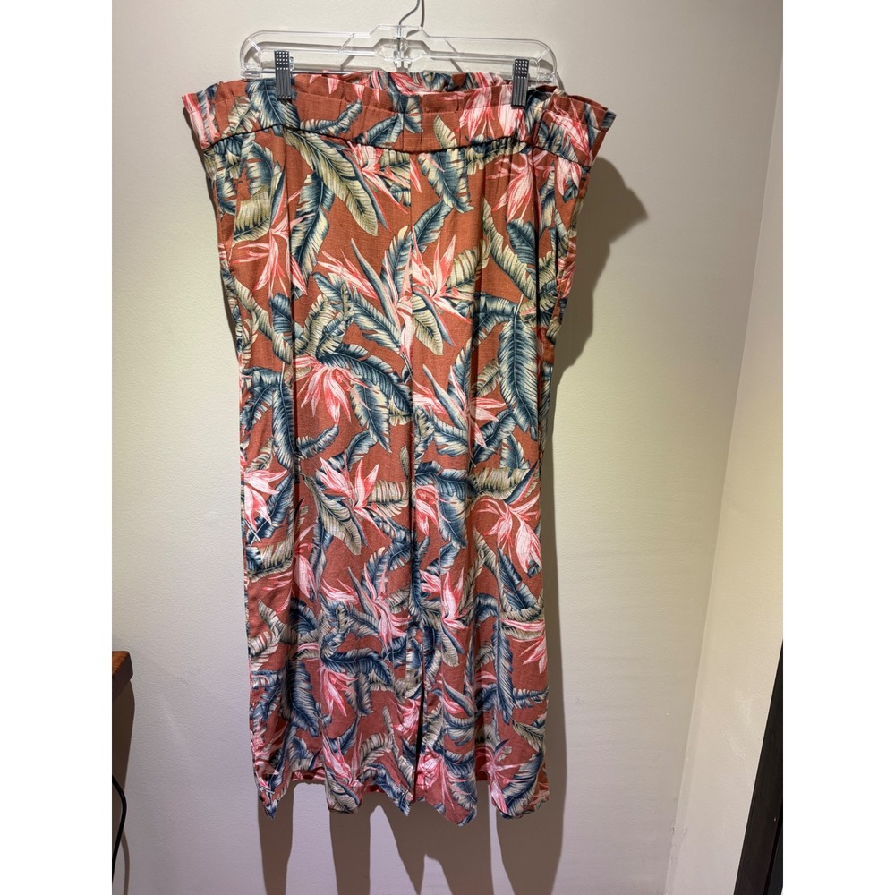 LOFT Tropical Bird of Paradise Linen Blend Wide Leg Crop Pants XL NWT